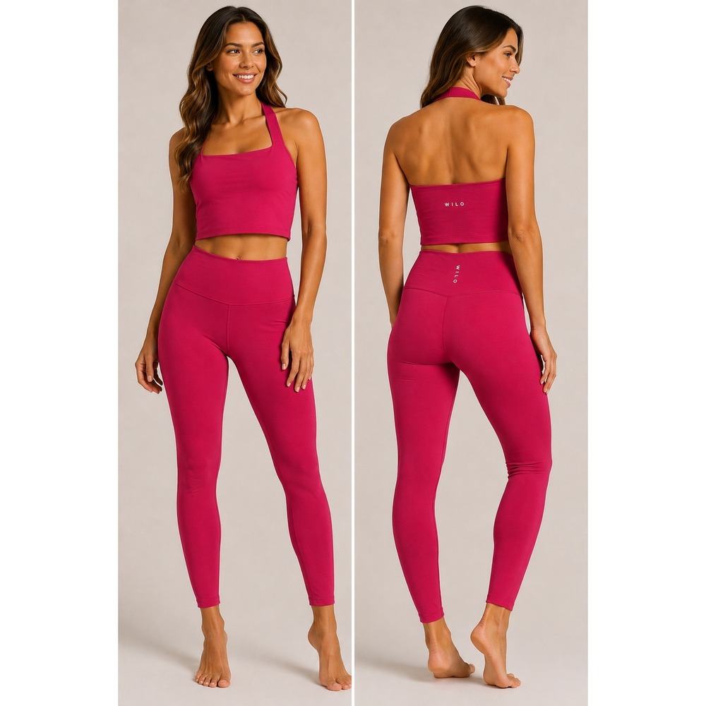 Wilo The Label 2PK Halter Tank Legging Set Raspberry Pink WWCL494-RSP-M Womens M